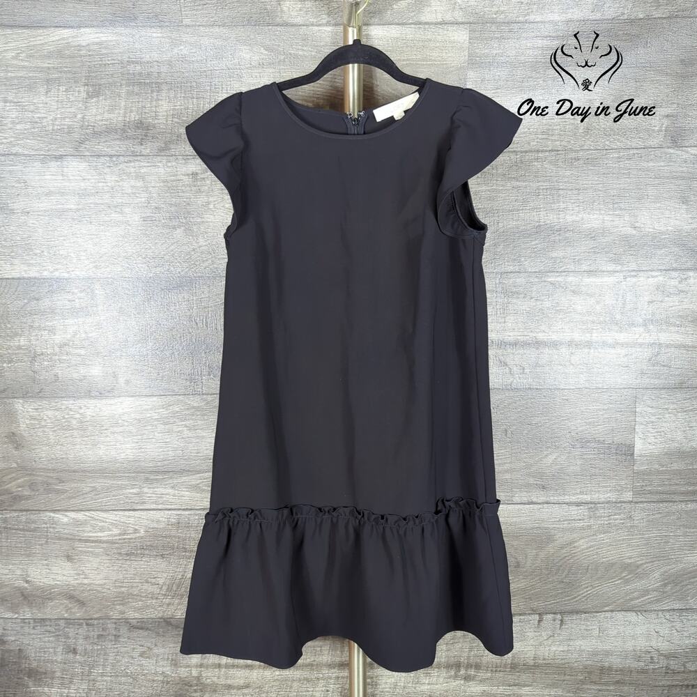 Loft Petite Ruffle Cap Sleeve Drop Waist Mini Dress Black Size SP